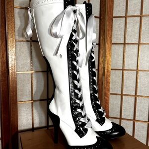 Pleaser Bordello Tempt Boots Black and White - New condition size 7